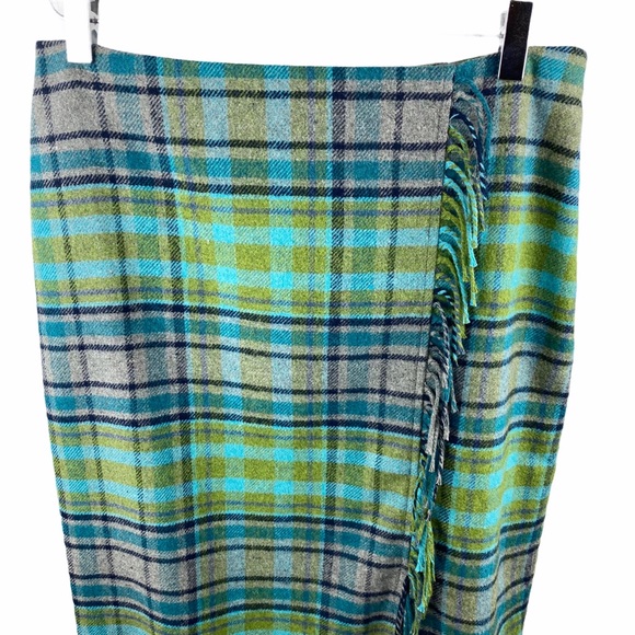 NWT J. Jill Green Blue Wool Plaid Fringe Skirt 8 - Picture 5 of 12